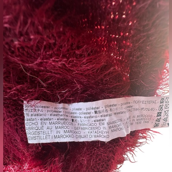 Zara Burgundy Short Sleeve Fuzzy Top Size Large Festival 90s - Picture 5 of 5